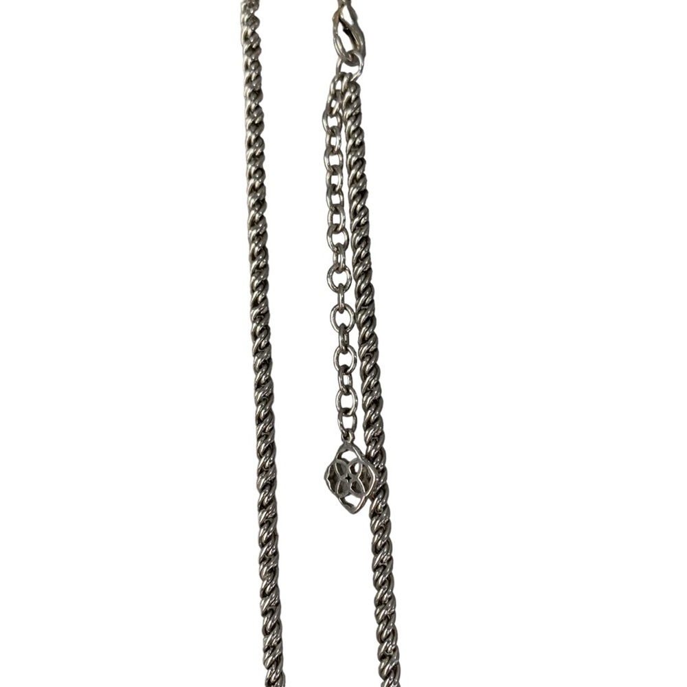 Kendra Scott smoky Slate gray Corla cateye rhodium silver necklace. 30” Length. - Picture 6 of 10
